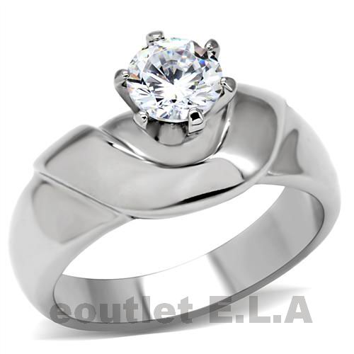 1.25CT CZ SOLITAIRE STAINLESS STEEL RING-4 sizes